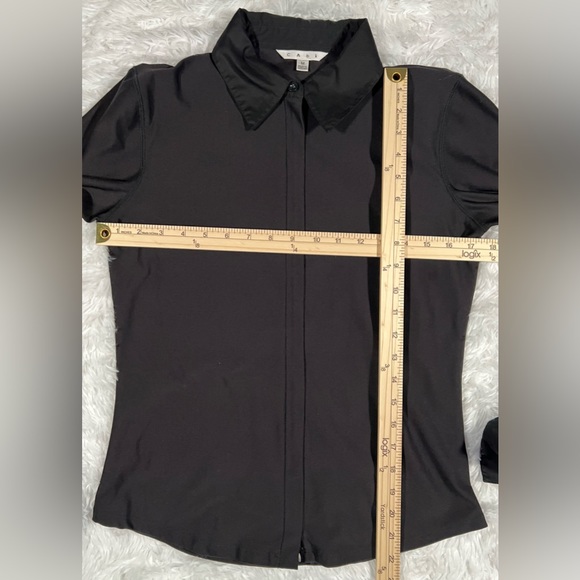 #117 CAbi 246 Zip-Up French Cuff Black Career Blouse size medium - Picture 7 of 10